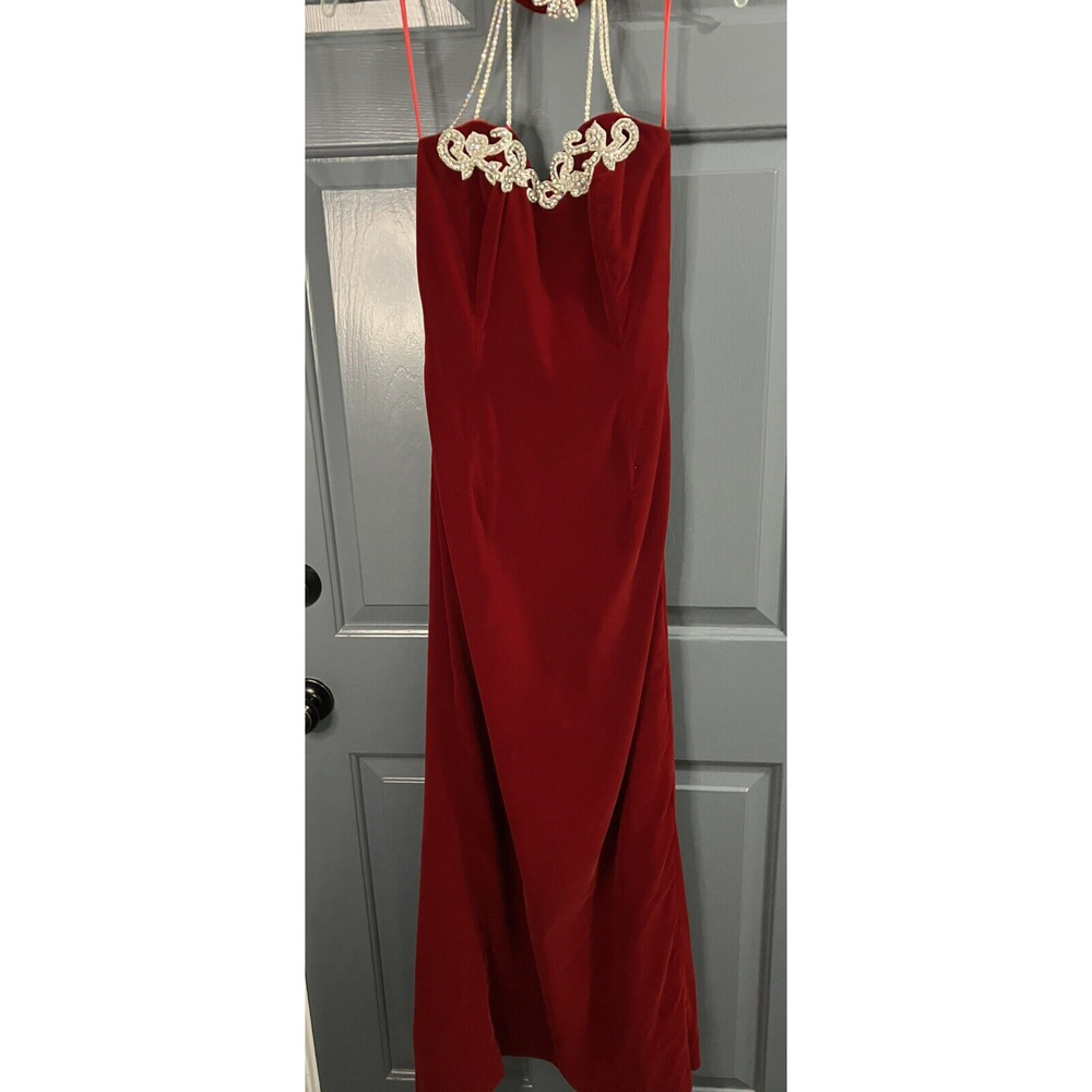 vtg Loralie Original crystal embellished red Velvet maxi evening dress sz 6